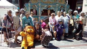 Hen party appearance in front of the Fairground organ