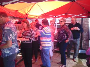 Members,queing for their BBQ food