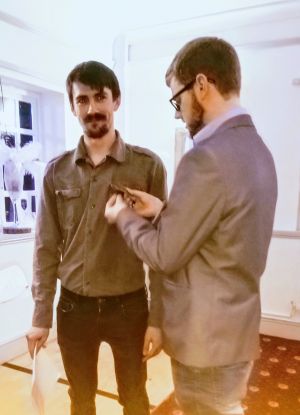 Lion Ashley Moxey (sponsor) pinning Lion Member's badge to new Lion member Chris Blick.October 15th 2019 Lion Ashley Moxey (sponsor) pinning Lion Member's badge to new Lion member Chris Blick.October 15th 2019