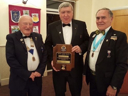 Lion President David Lyon,Lion Mike Mitchell with his MJF Shield,and D G Elect Lion Peter Rowe